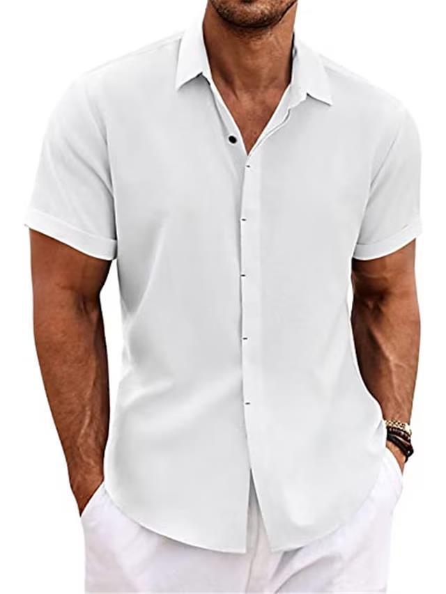 Men's Linen Short Sleeve Shirt | Solid Color Loose Fit Tee