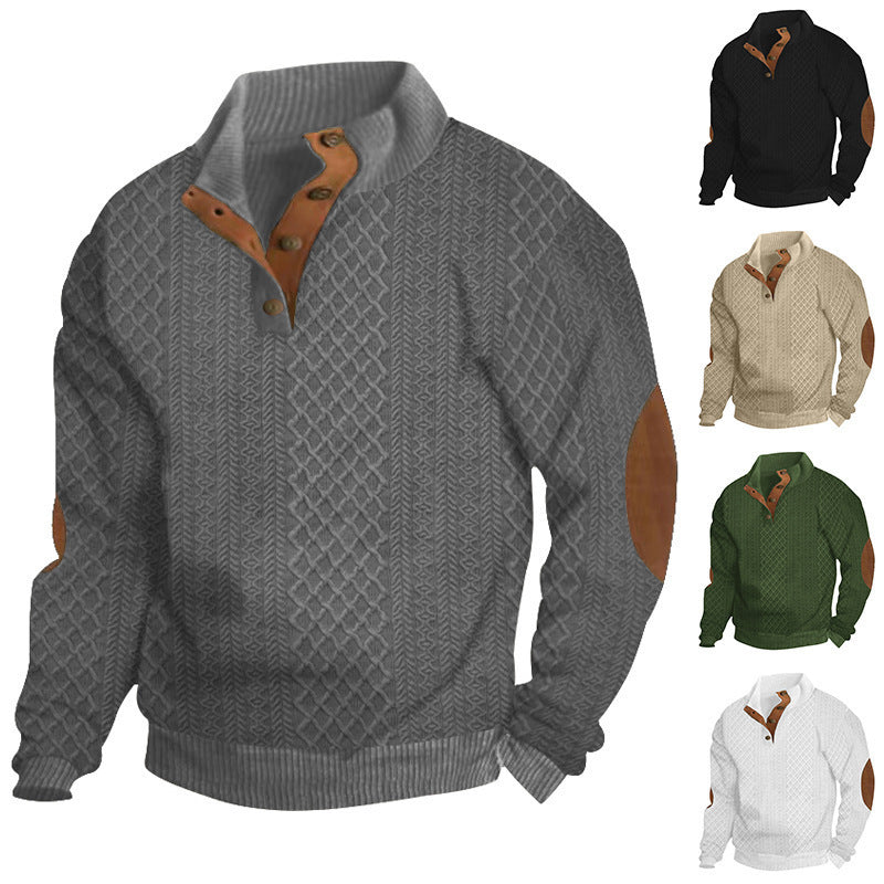 Men's Jacquard Knit Sweater | Patterned Stand Collar Pullover