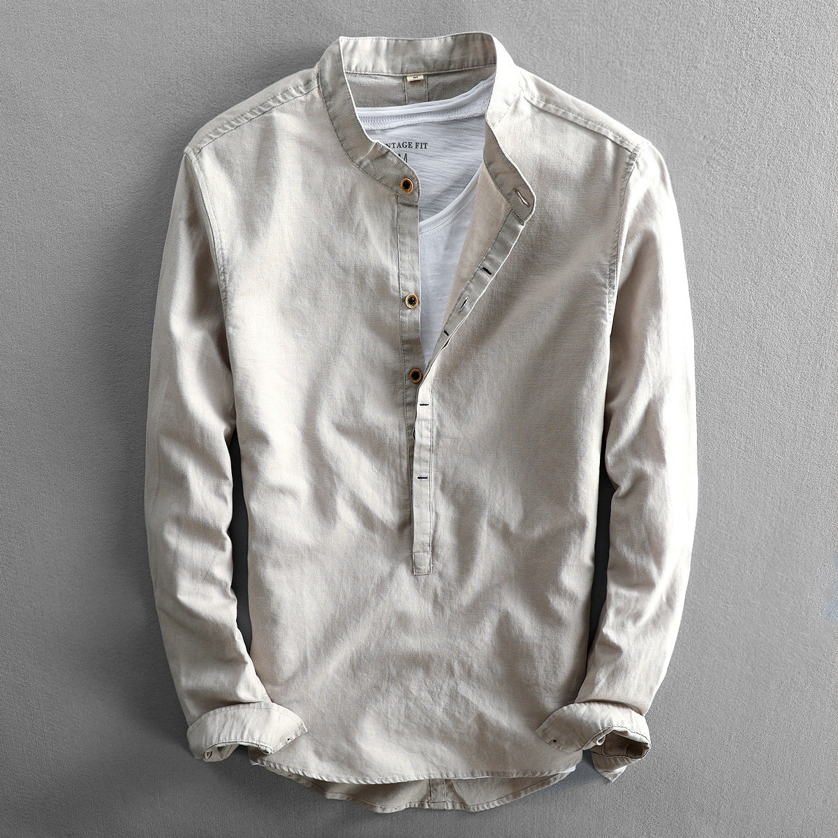 Men's Linen Long Sleeve Shirt | Loose Fit Casual Solid Color Top