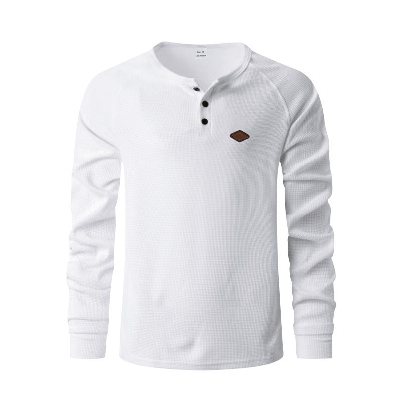 Men's Waffle Henley | Buckle Detail Quick-Dry Long Sleeve