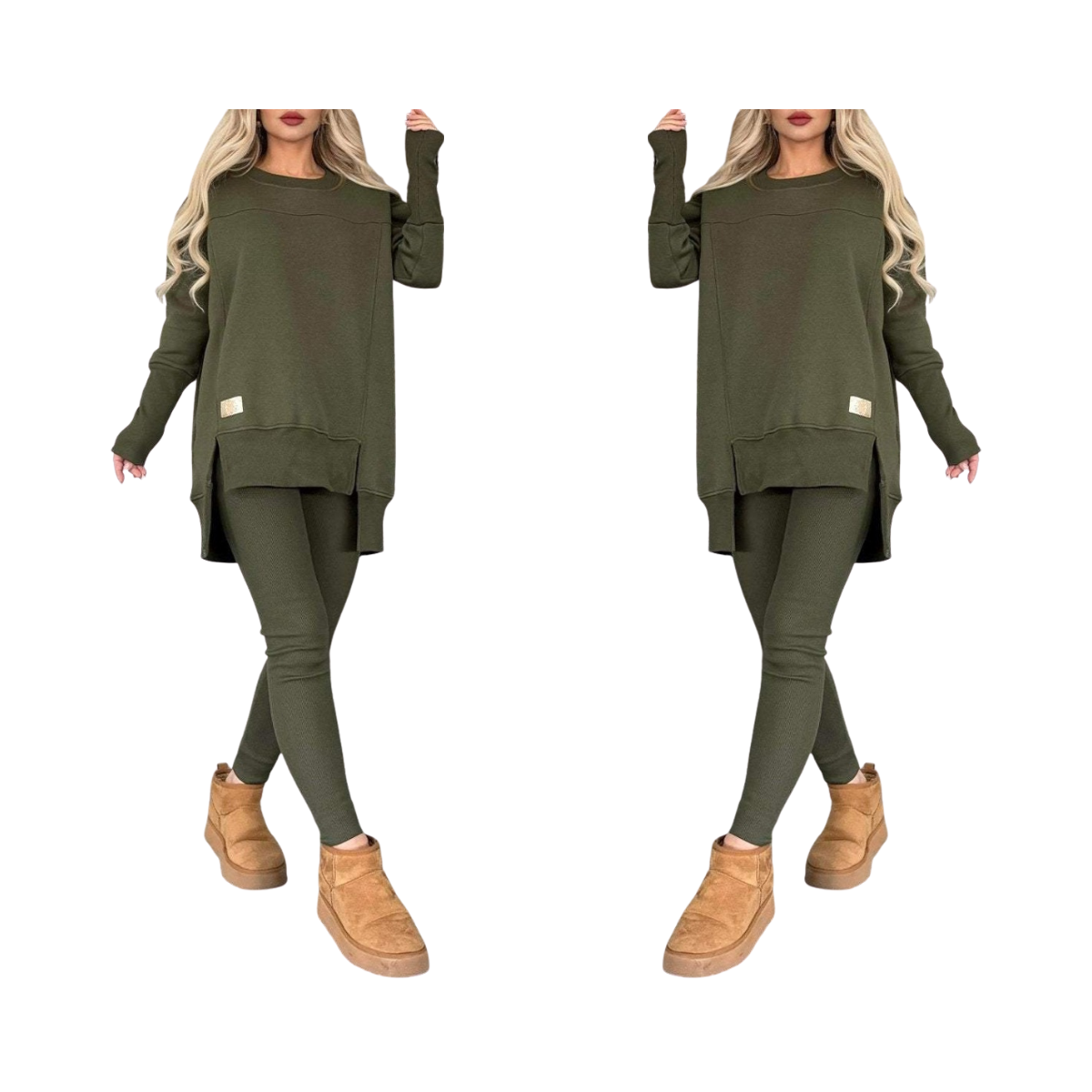 Women's Slit Sleeve Top & Trousers Outfit Set