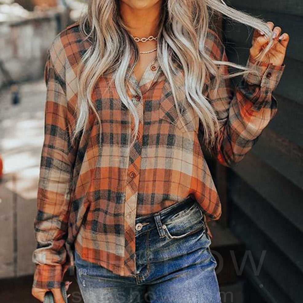 Women's Classic Plaid Long Sleeve Button Shirt