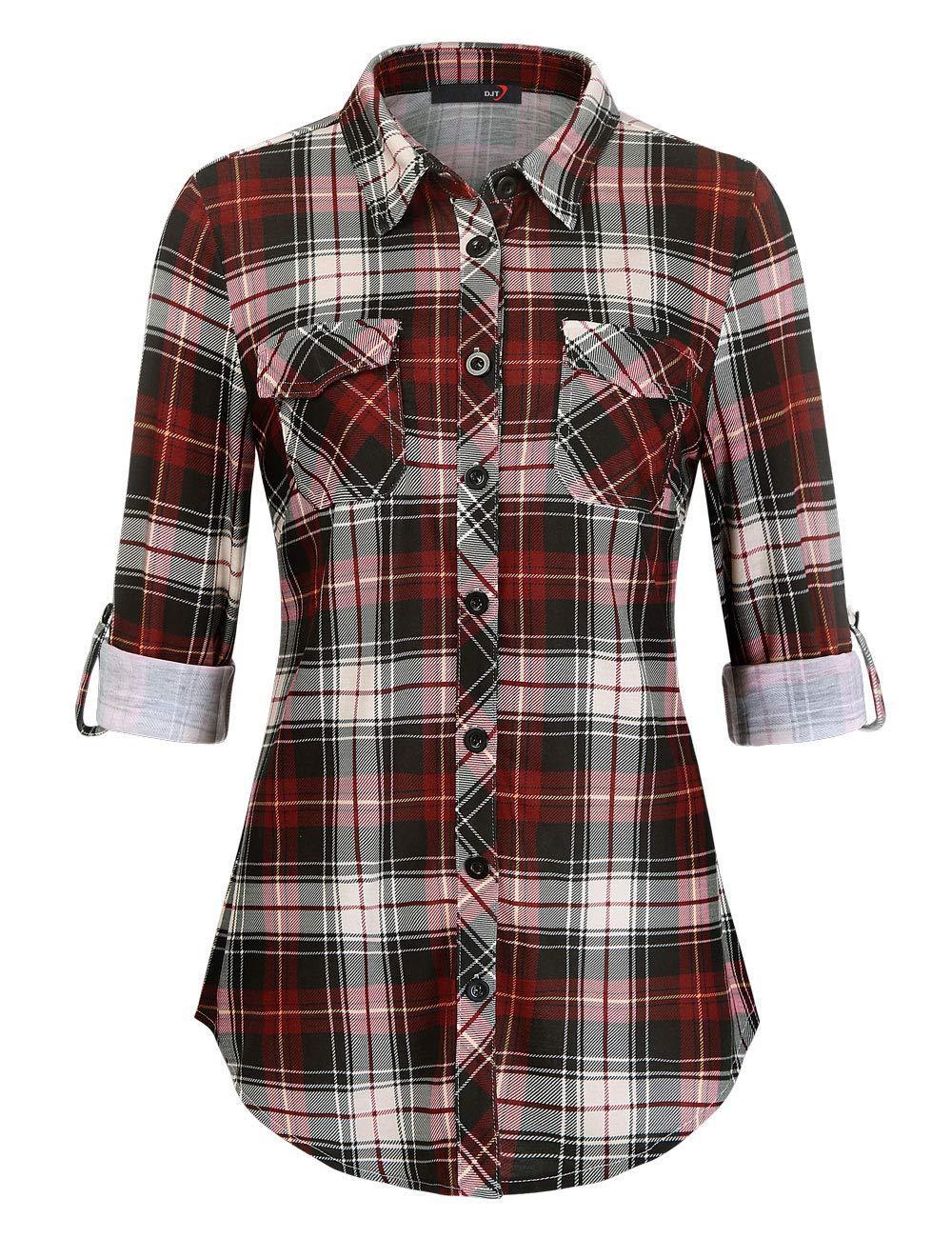 Women’s Plaid Button Cuff Shirt Jacket – Casual Chic Blouse