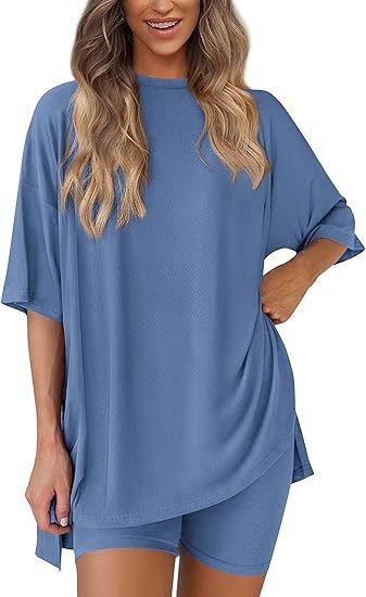 Women's Crew Neck Loungewear Set | Split Hem Loose-Fit Home Suit