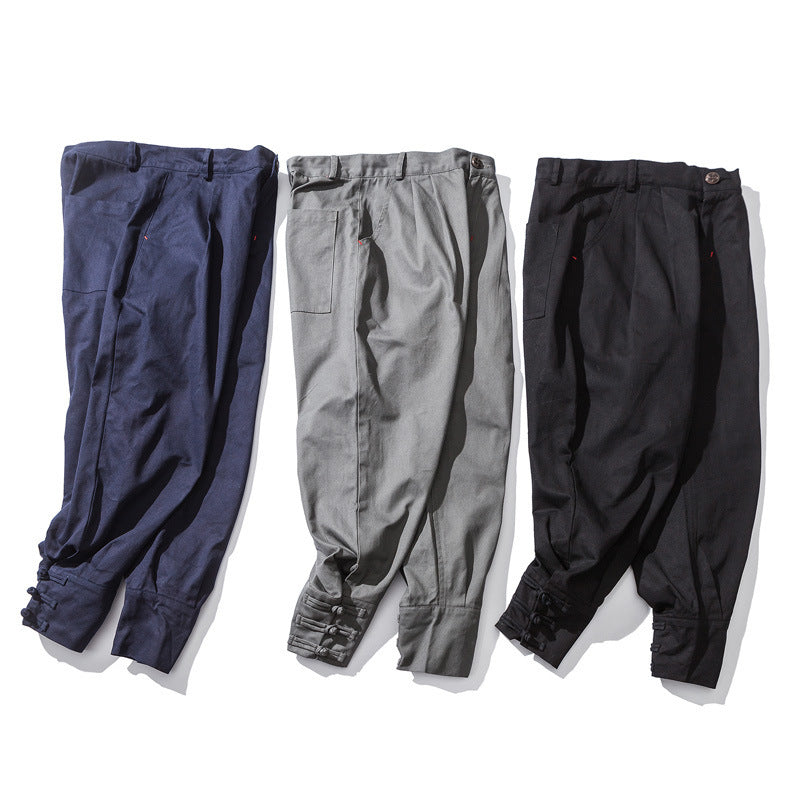 Men's Relaxed Fit Cotton Blend Pants – Buckle Button Closure Casual