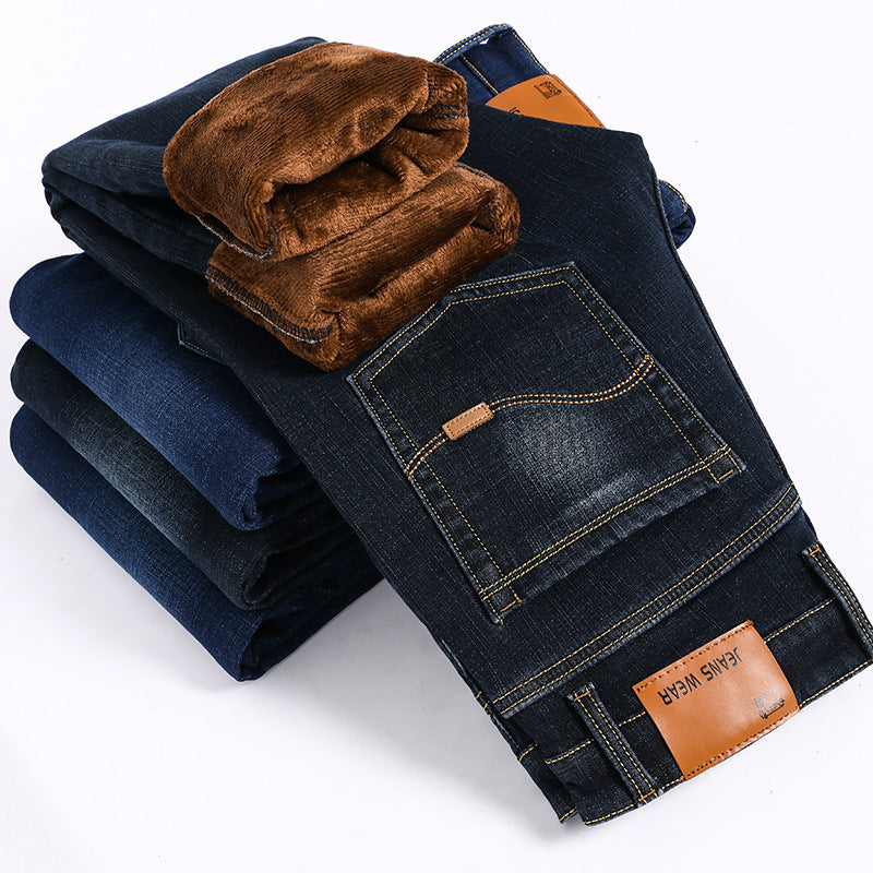 Men's Loose Fit Straight Leg Jeans | Plus Velvet Lined Casual Pants