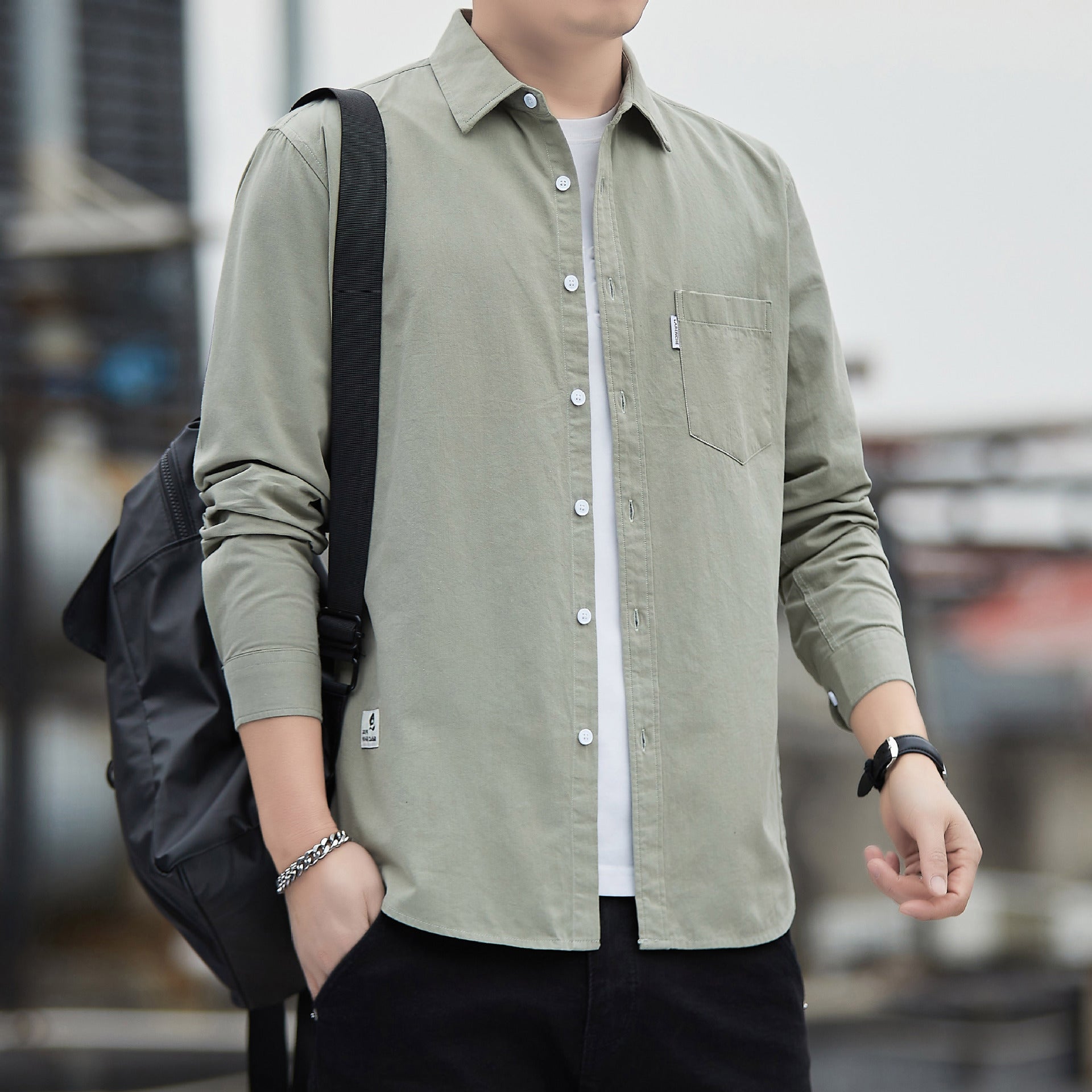 Men's Cotton-Blend Casual Shirt - Regular Fit, Turn-Down Collar
