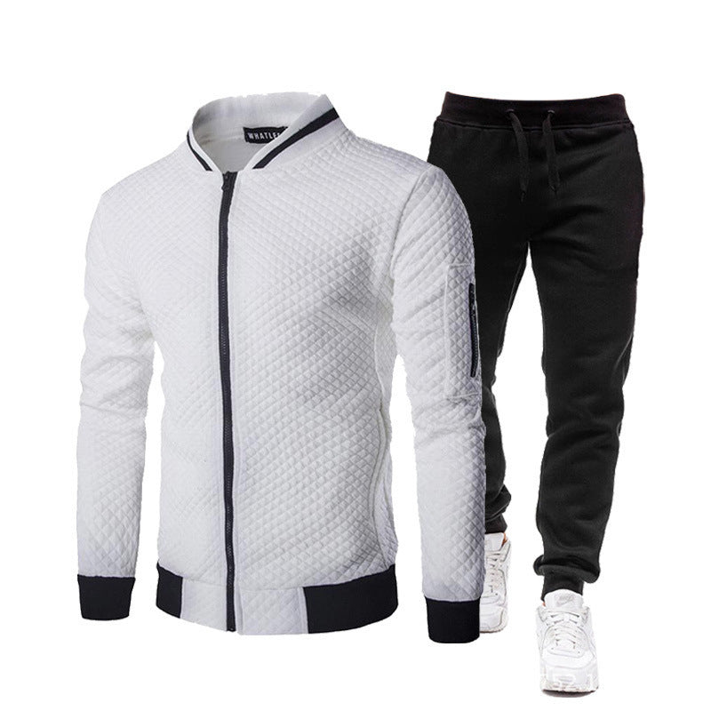 Men's Textured Zip Jacket & Black Pants Set - Six Colors