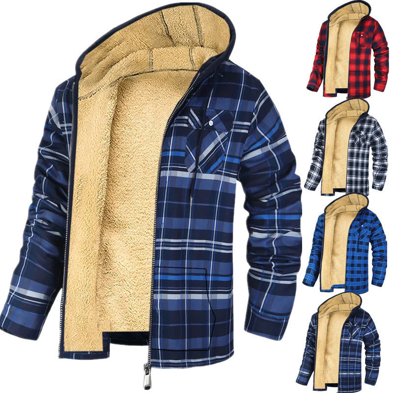 Men's Plaid Winter Jacket | Cotton-Padded Hooded Zip-Up Coat