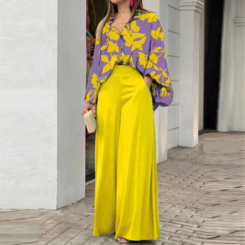 Women's Printed Shirt & Wide Leg Pants Set | Fashion Casual Outfit