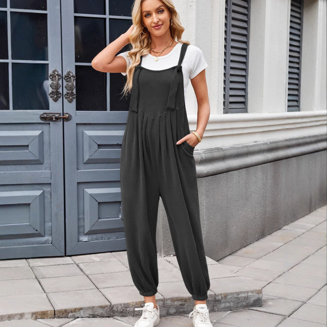 Women's Sleeveless Jumpsuit | Casual Pocket Romper - High Waist