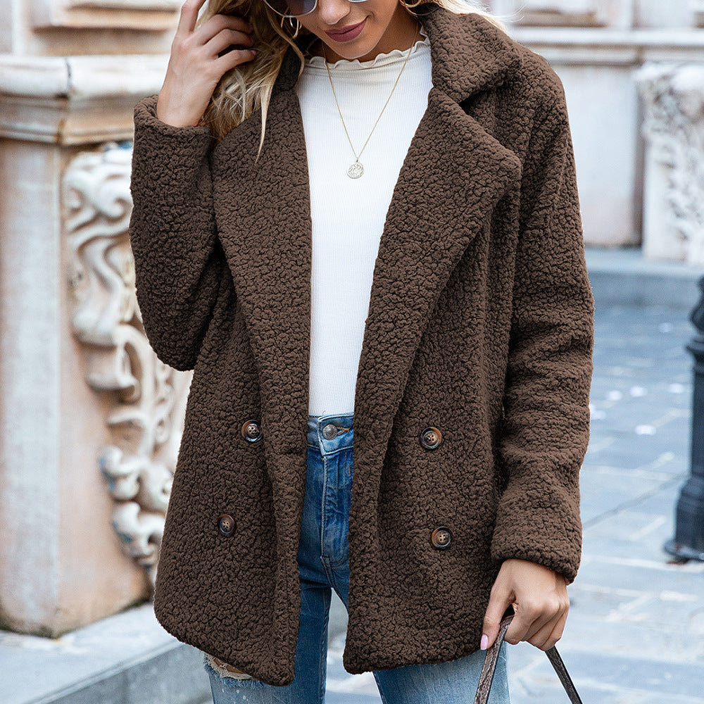 Women's Fluffy Lapel Button Coat