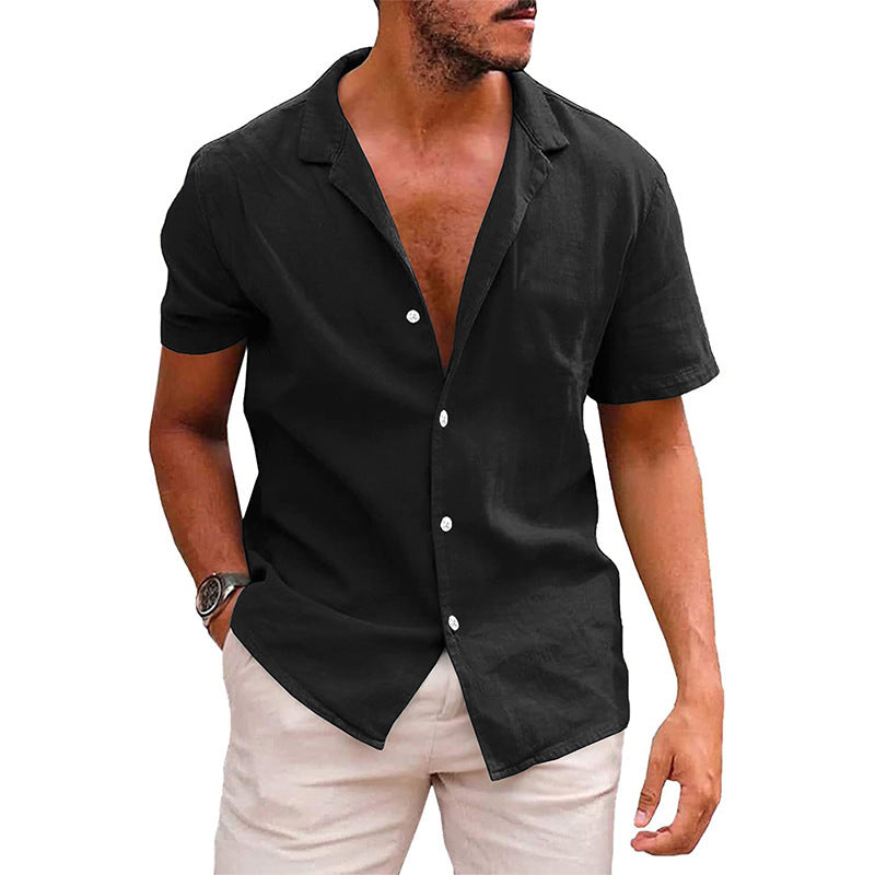 Men's Linen-Cotton Short Sleeve Shirt | Casual Loose Fit Beach Shirt