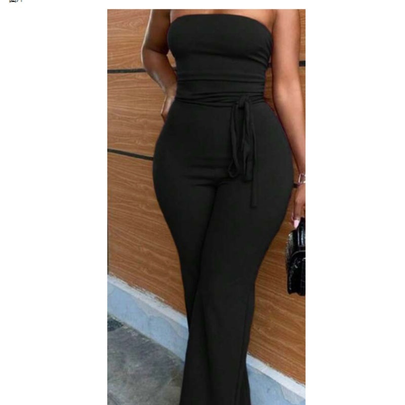 Women's Wine Red Jumpsuit | Strapless Wide Leg Casual Romper