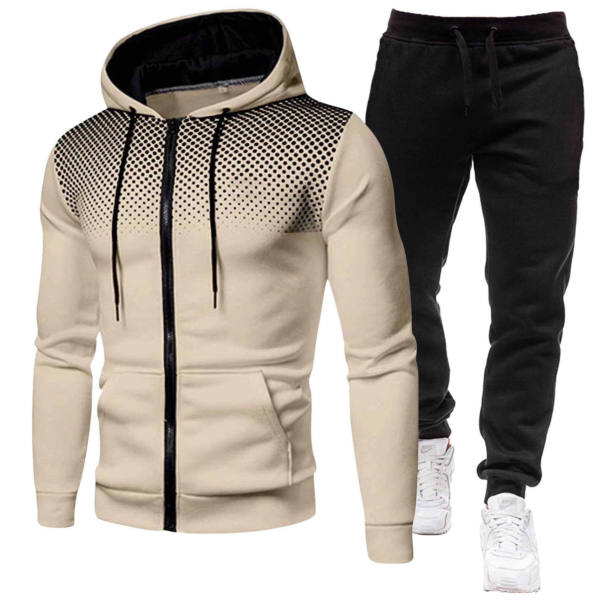 Men's Gradient-Dot Zip Hoodie & Black Pants Set - Ten Colors