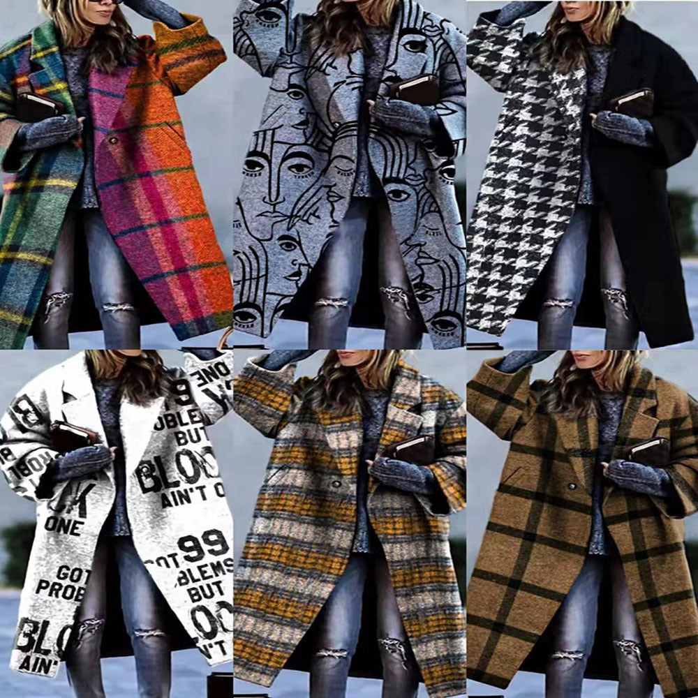 Women's Color Block Plaid Coat | Long Sleeve Fashion Jacket