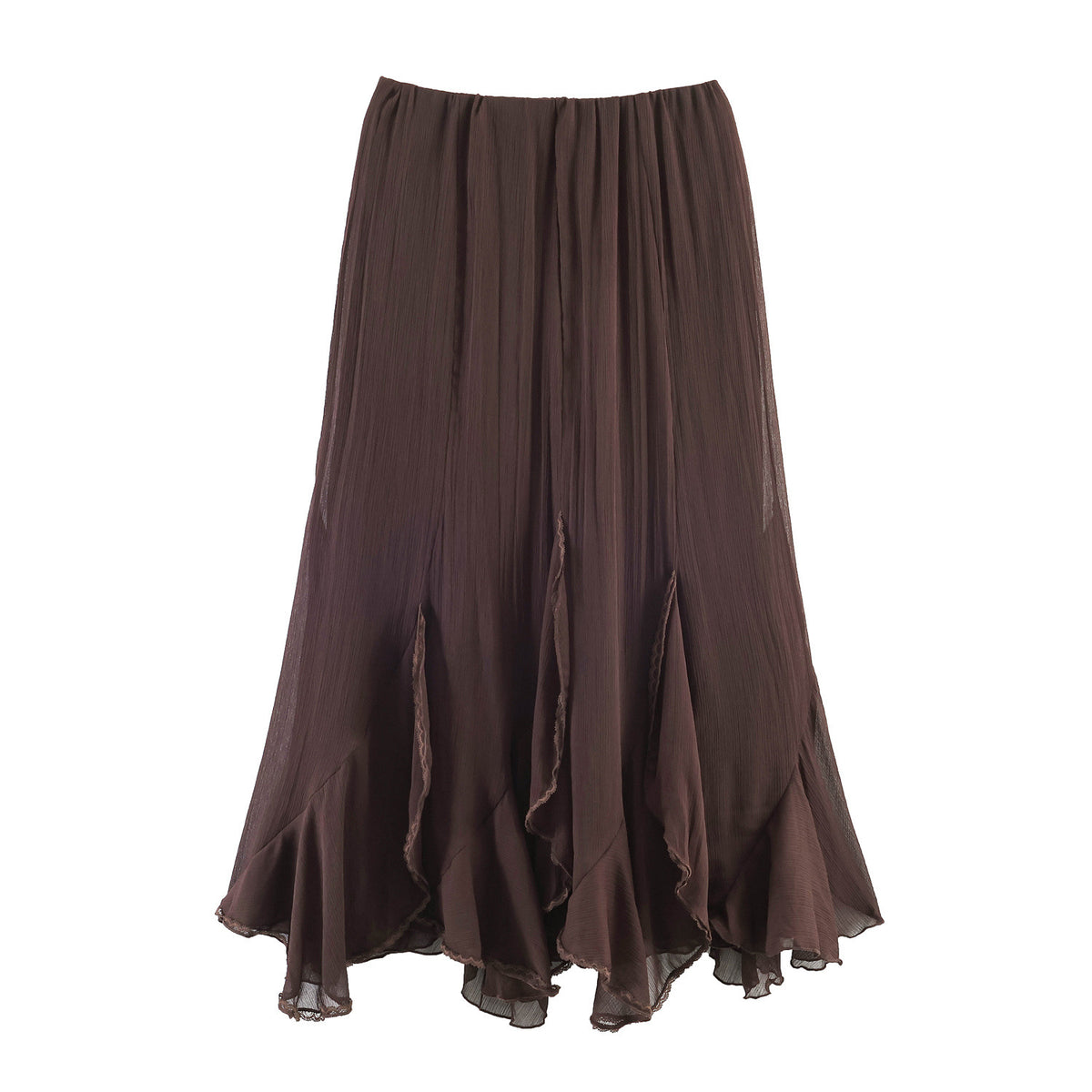 Women's Brown Midi Skirt - Layered Ruffle Hem
