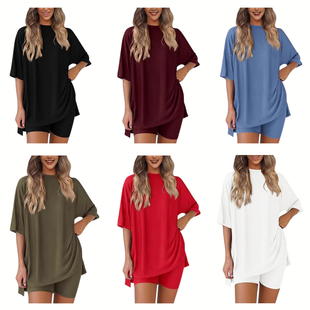 Women's Crew Neck Split Hem Loose-Fit Home Suit