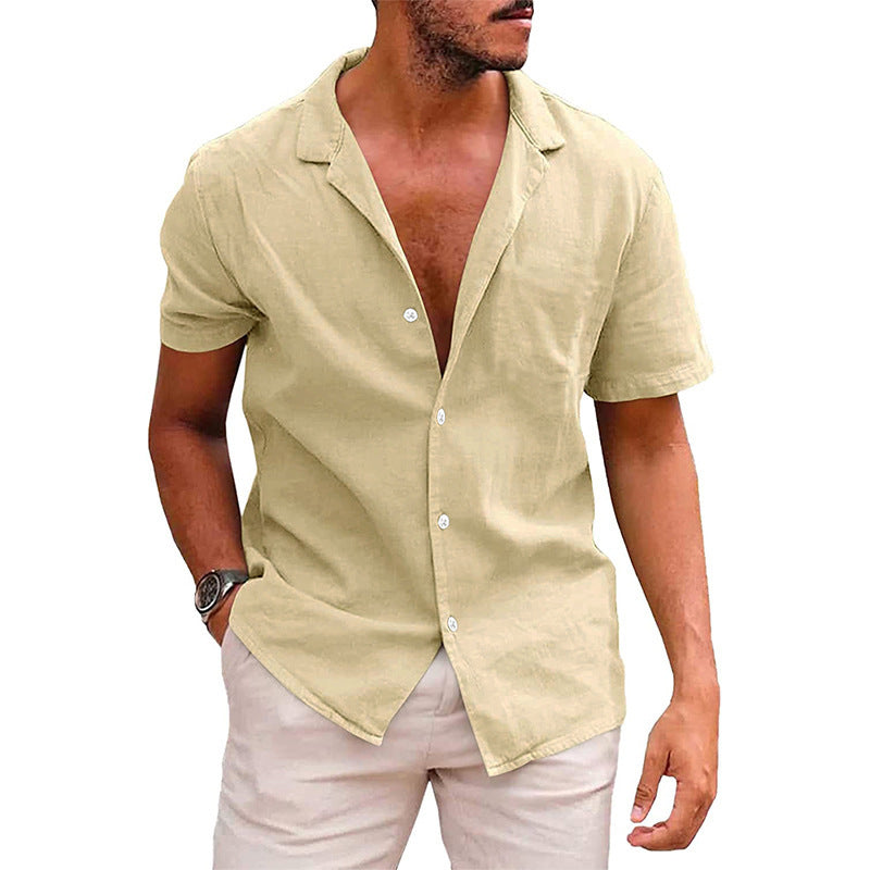 Men's Linen-Cotton Short Sleeve Shirt | Casual Loose Fit Beach Shirt