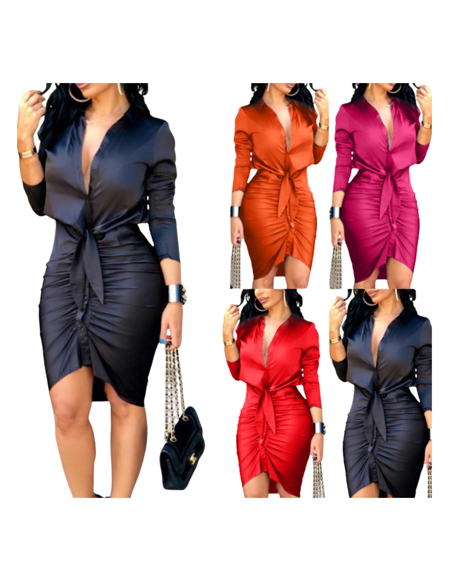 Women's Long Sleeve Midi Shirt Dress