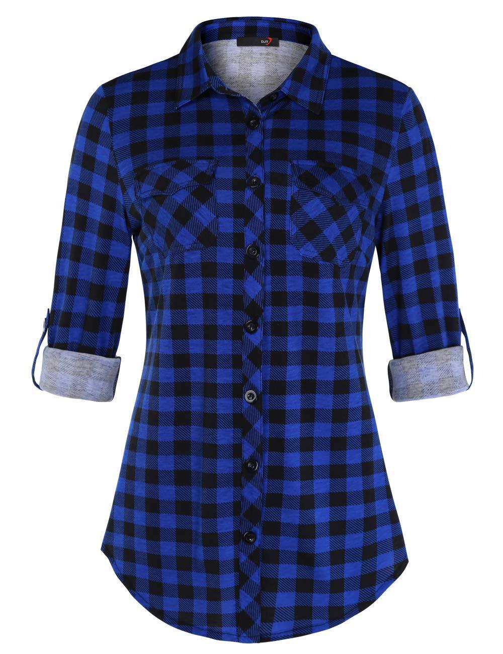 Women’s Plaid Button Cuff Shirt Jacket – Casual Chic Blouse