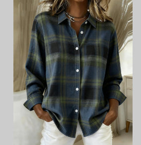 Women's Plaid Long Sleeve Work Blouse