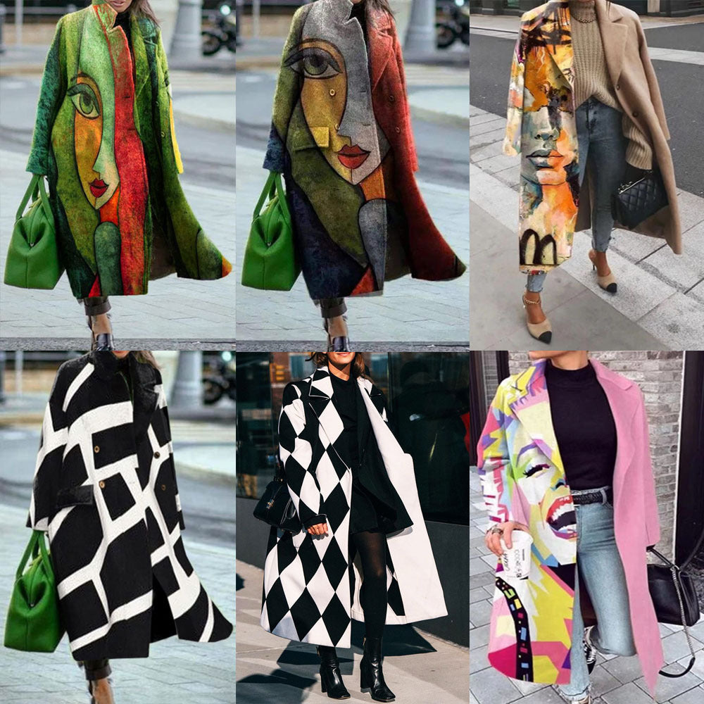Women's Color Block Plaid Coat | Long Sleeve Fashion Jacket