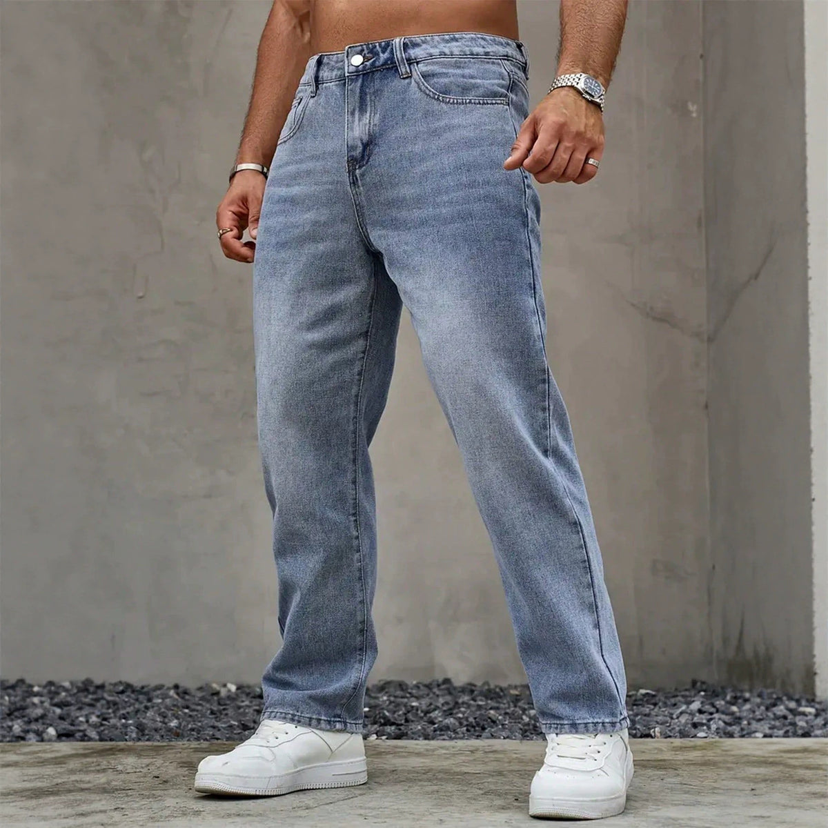 Men's Vintage-Wash Blue Jeans - Straight Leg, Mid Rise