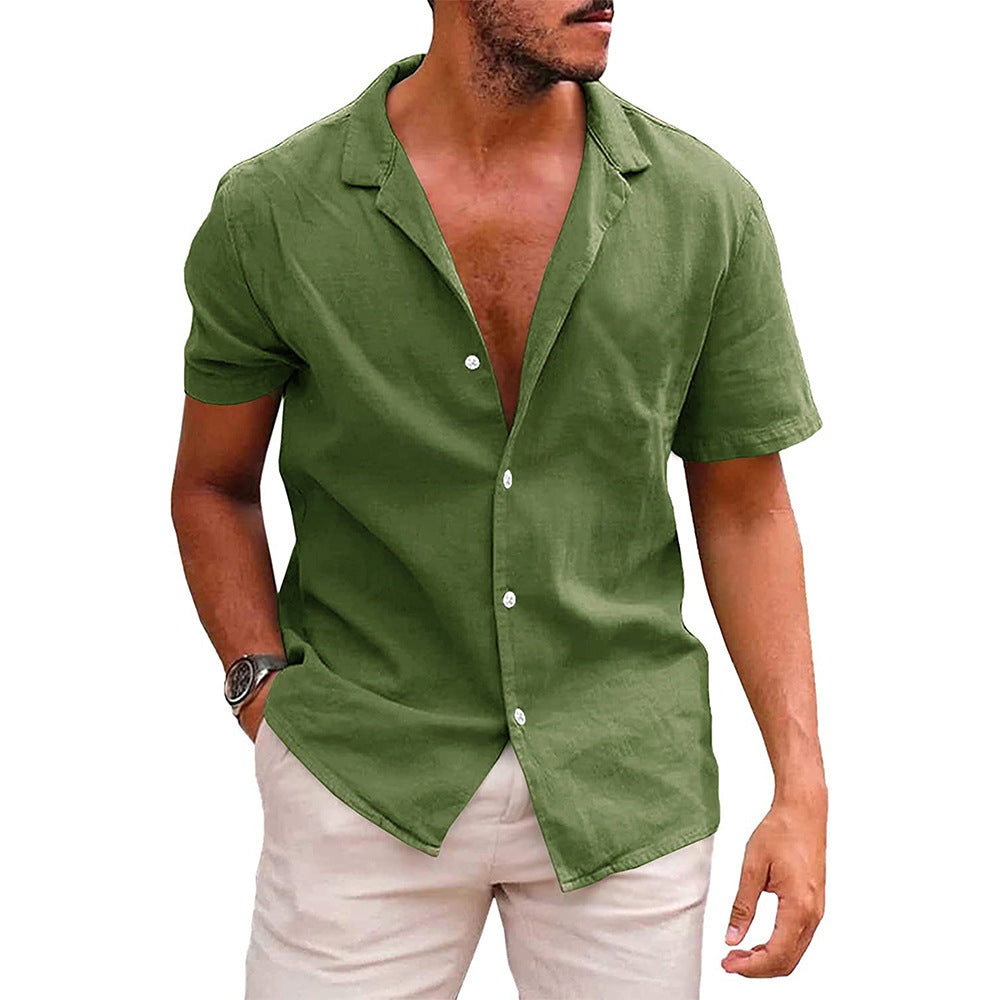 Men's Linen-Cotton Short Sleeve Shirt | Casual Loose Fit Beach Shirt