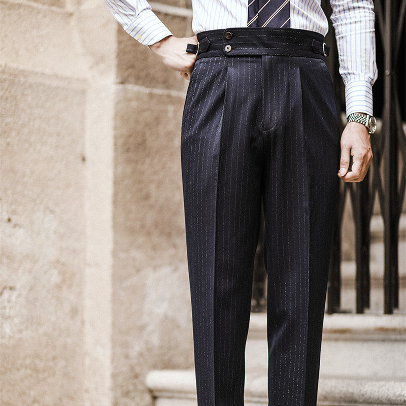 Men's High Waist Straight Leg Pants | Striped Non-Iron Trousers