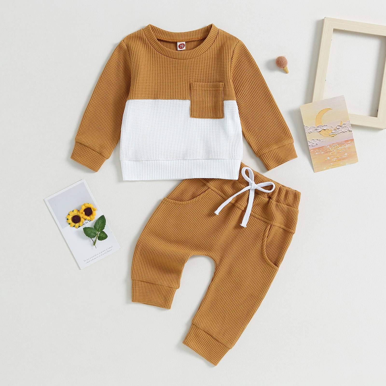 Kid's Waffle Sweater Set | Color Match Sweatpants Outfit