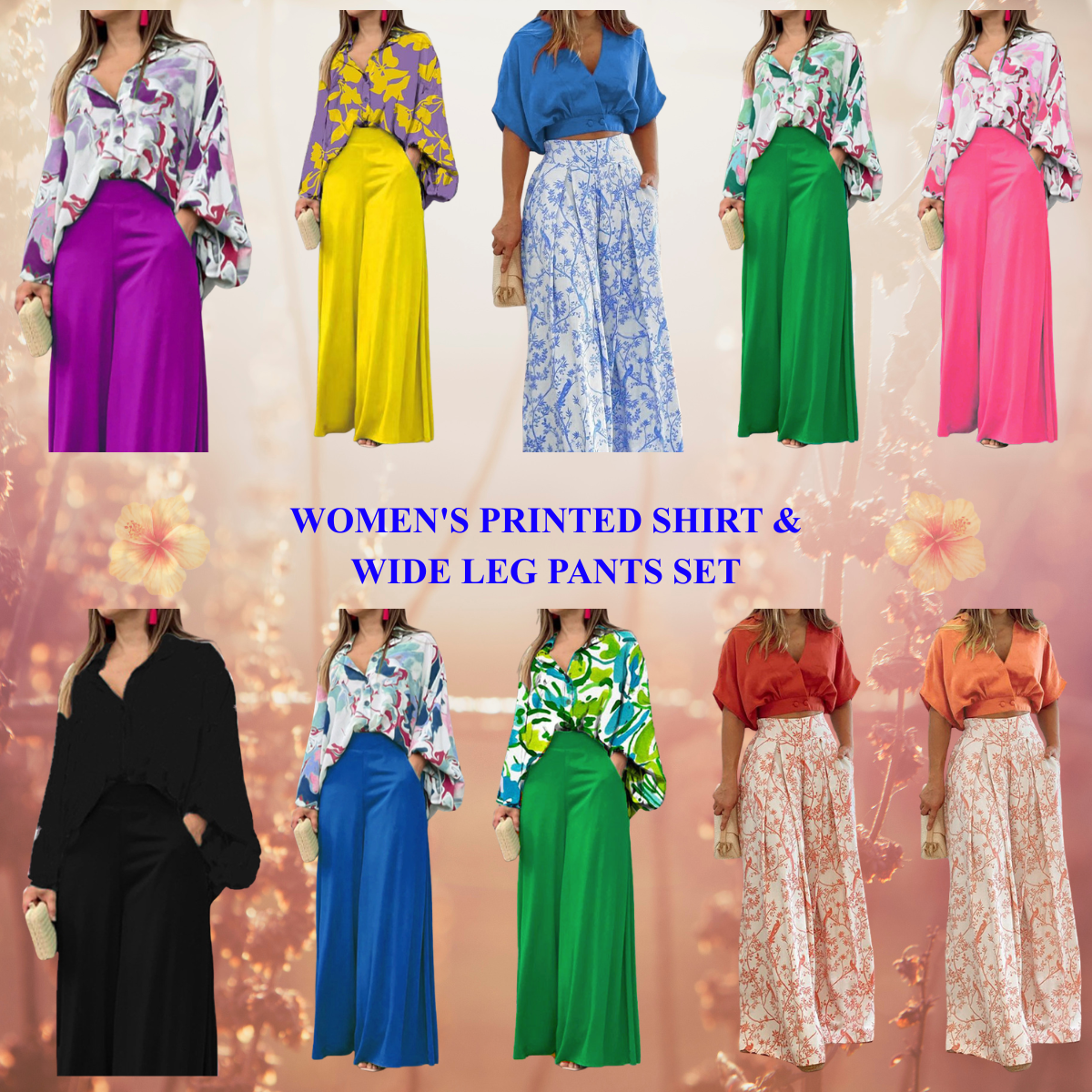 Women's Printed Shirt & Wide Leg Pants Set