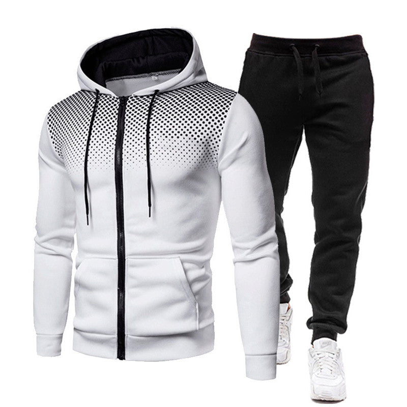 Men's Gradient-Dot Zip Hoodie & Black Pants Set - Ten Colors