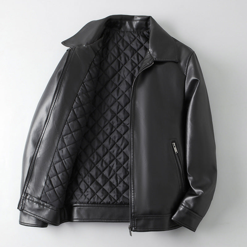 Men's Slim Fit Faux Leather Jacket - Lapel Collar Zip Pocket Casual Coat