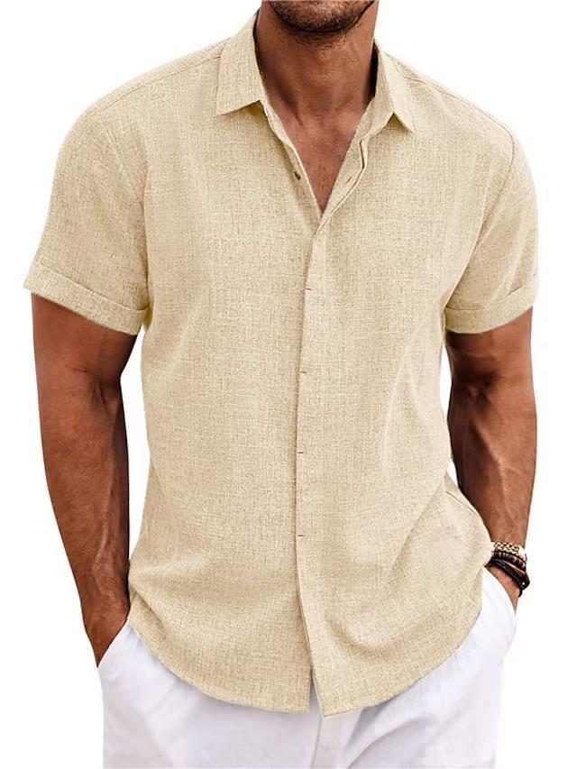 Men's Linen Short Sleeve Shirt | Solid Color Loose Fit Tee