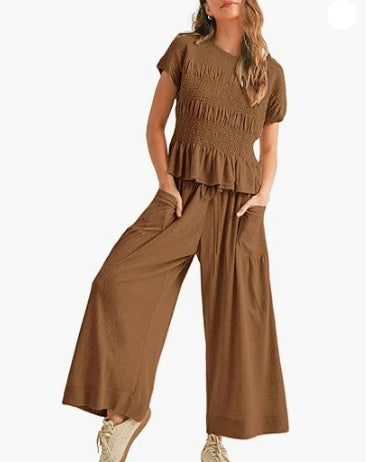 Women's 2-Piece Set | Pleated Top & Wide Leg Pants