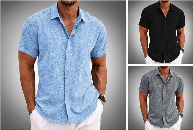 Men's Linen Short Sleeve Shirt | Solid Color Loose Fit Tee
