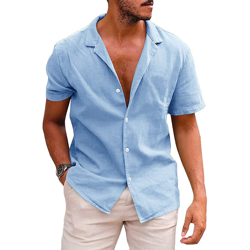 Men's Linen-Cotton Short Sleeve Shirt | Casual Loose Fit Beach Shirt