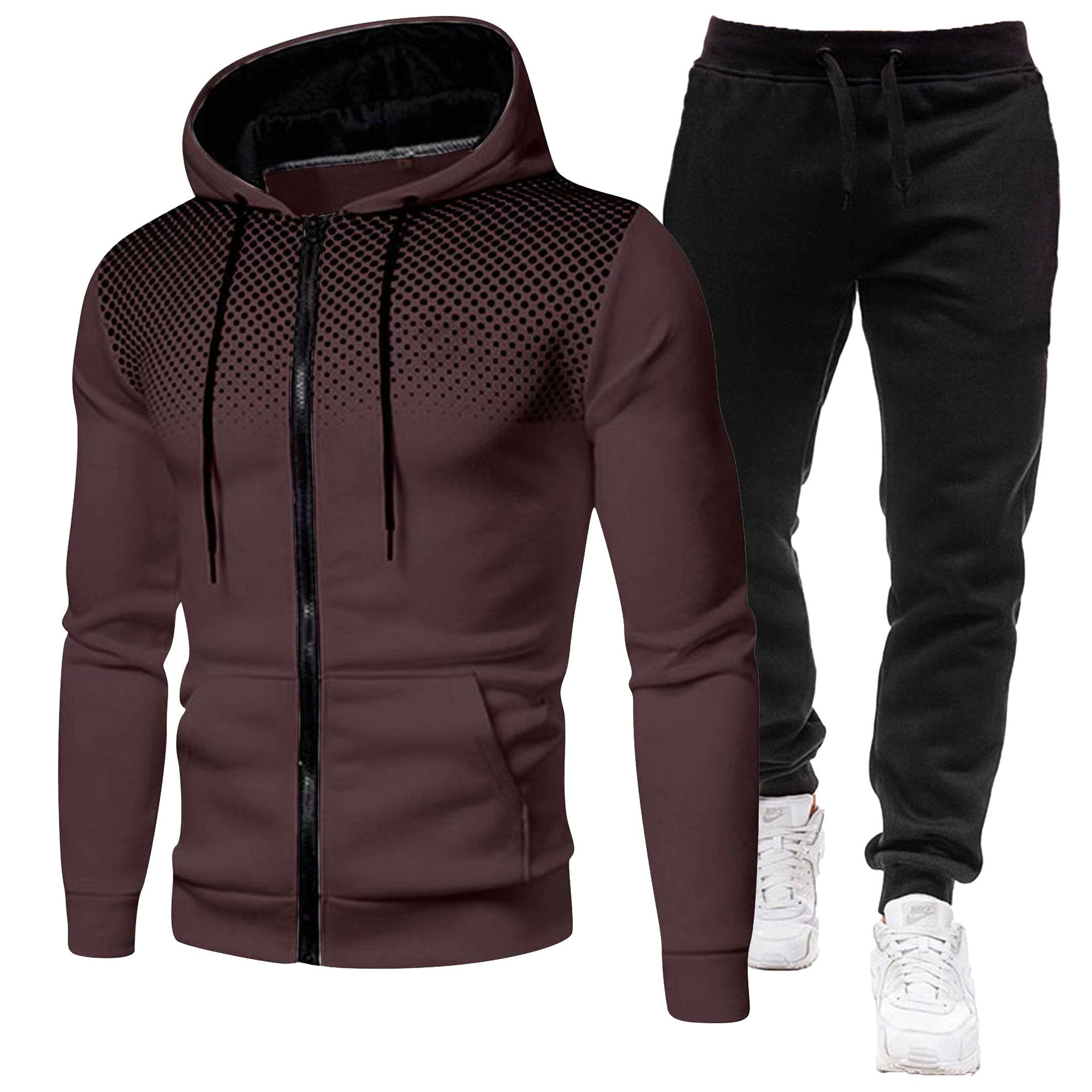 Men's Gradient-Dot Zip Hoodie & Black Pants Set - Ten Colors