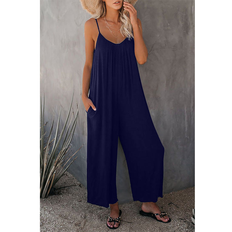Women's Sling Jumpsuit | Street Fashion Loose Fit Romper with Pocket