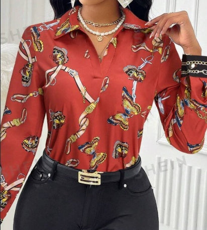 Women's Butterfly Print Long Sleeve Casual Shirt