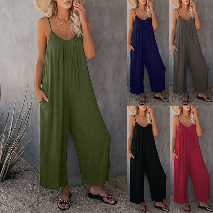 Women's Sling Jumpsuit | Street Fashion Loose Fit Romper with Pocket