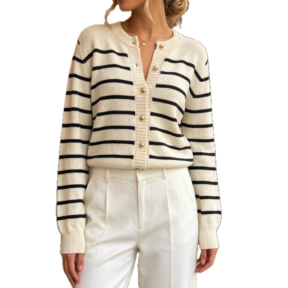 Women's Loose Fit Knit Sweater - Round Neck Long Sleeve