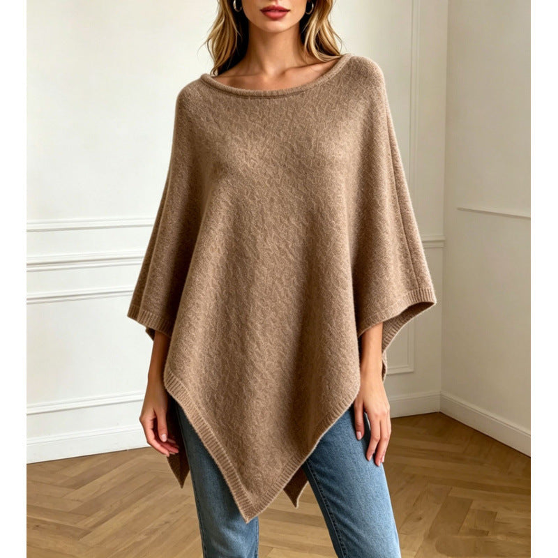 Women's Solid Color Knit Cape Sweater - One Size