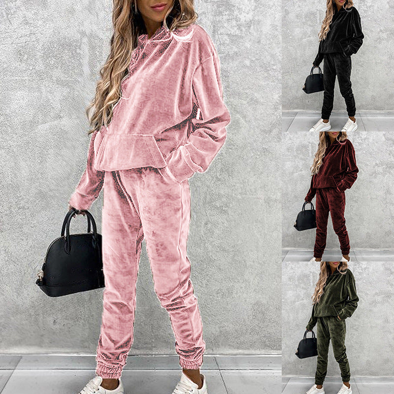 Solid Color Hooded Sports Casual Suit Set | Two-Piece Outfit