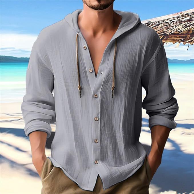 Men's Linen Long Sleeve Cardigan | Casual Open Front Shirt Jacket