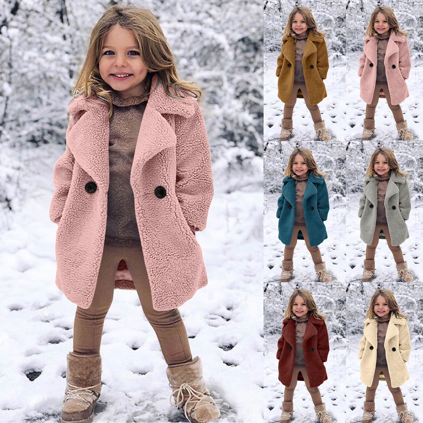 Girl's Classic Trench Coat | Lapel Collar Solid Color Jacket