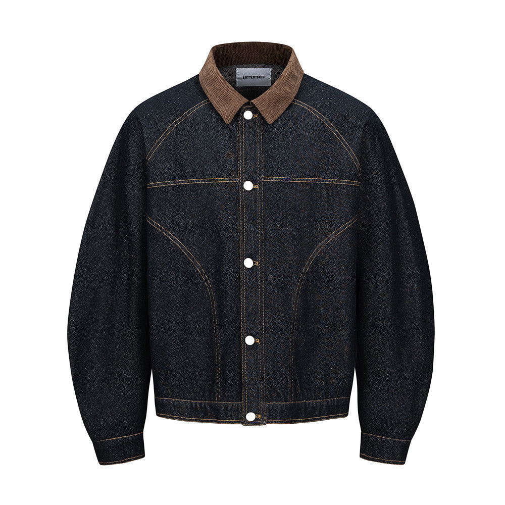 Men's Denim & Corduroy Patchwork Jacket - Loose Fit, Button Front