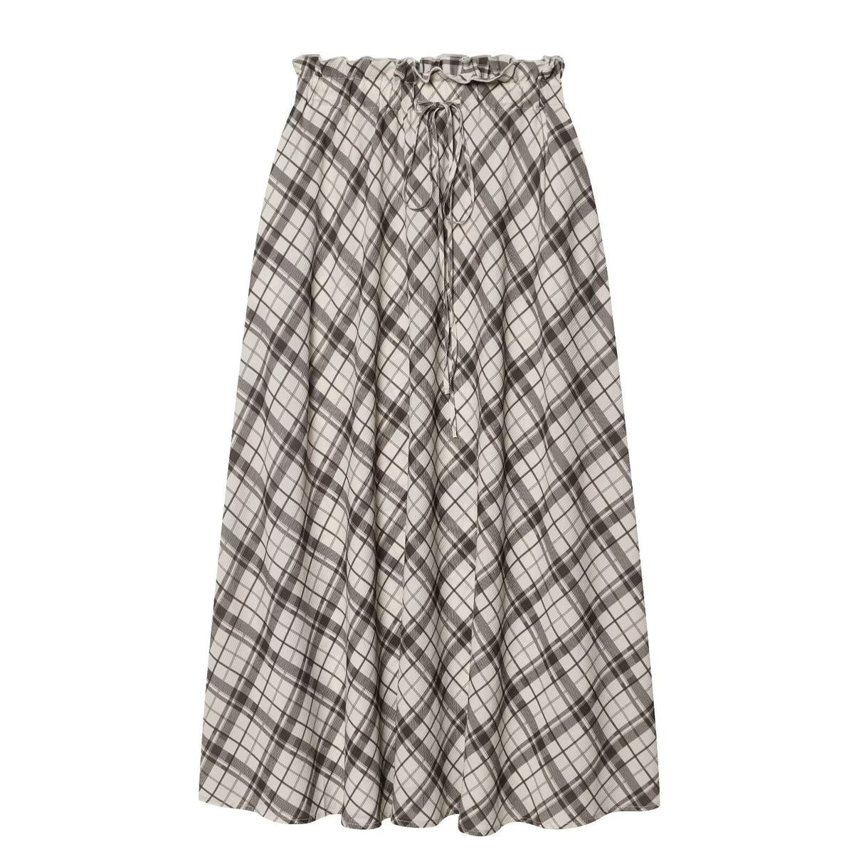 Women's Plaid A-Line Long Skirt - Front Tie Detail