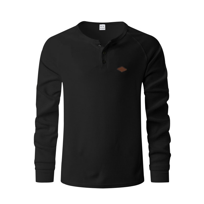 Men's Waffle Henley | Buckle Detail Quick-Dry Long Sleeve
